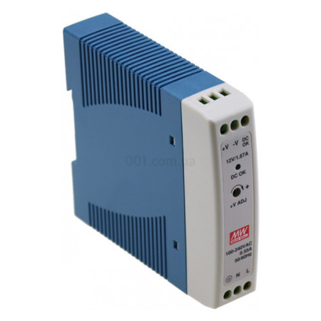 Mean Well MDR-20-12 DIN Rail Power Supply, 12V 1.67A